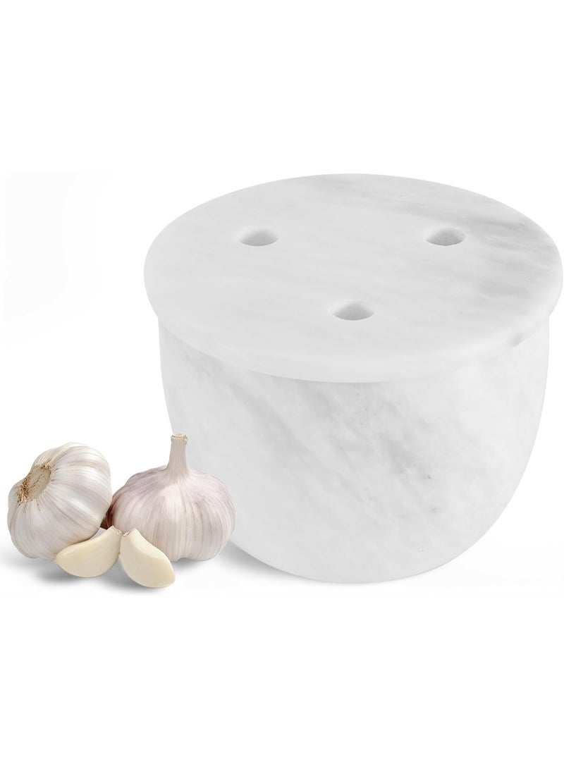 Radicaln Marble Garlic Keeper for Counter 4.5 Inch White Handmade Small Garlic cloves container, Ideal Garlic Holder For Countertop Storage - Image 1
